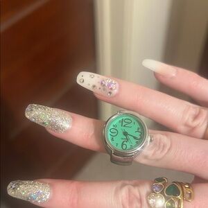 Green Dial Silver Watch Ring